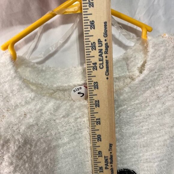 Merry Christmas by Poof Snowman Sweater White Fuzzy Pullover Size Small - Picture 7 of 8